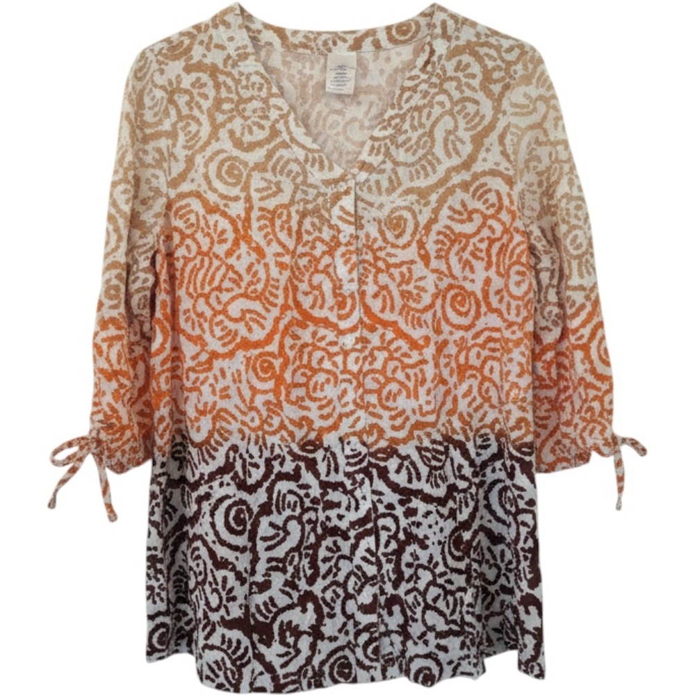 Just My Size Womens 1X 100%Cotton Ombre Batik Print Button Front Tunic Top, boho